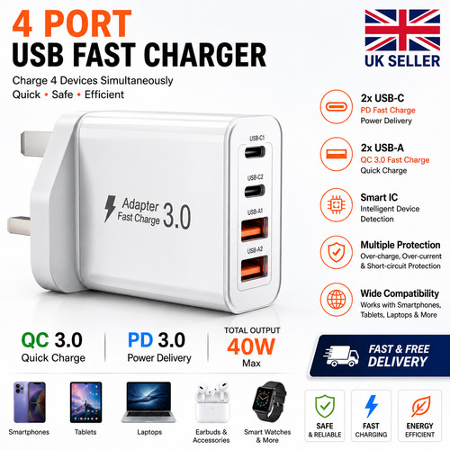 Usb plug 40w port - usb, 4-port