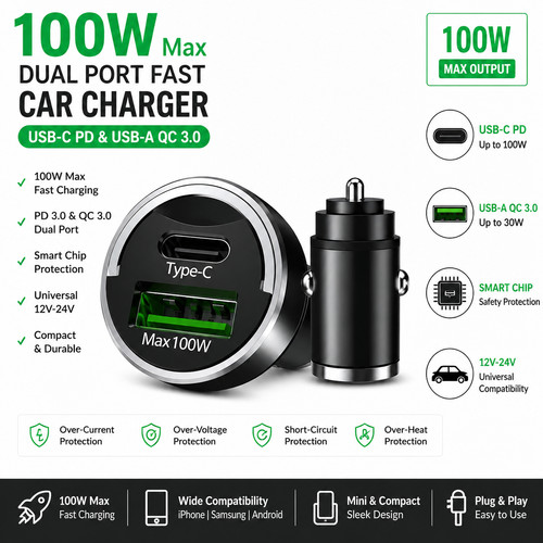 100w dual port usb - 100w, +